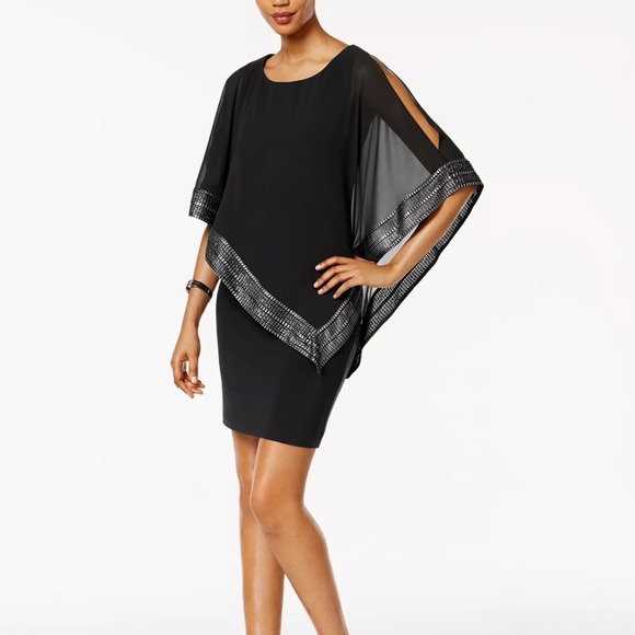 SLNY Capelet Black Sheath Dress Metallic Trim Womens Size 6 - Picture 1 of 11